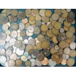 A group of pre decimal coinage, to include one pennies, 1912 crowns, tokens, three shilling pieces,