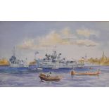 Leigh Parry (1919-2017). Naval ship in waters, numbered M1161, watercolour, framed and glazed, 32cm