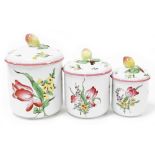 A graduated set of three Spode Mulberry sprays oven to tableware storage jars, the largest 26cm wide