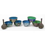 A group of Oriental ceramics, to include six Chinese cloisonné finger bowls, four with blue enamelle