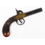 An early 19thC box lock percussion pocket pistol, with knurled grip, walnut handle, chased brass loc