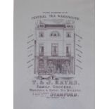 A Central Tea Warehouse framed print, of the T & J Eayrs family grocers, Stamford, mounted and frame