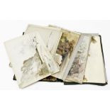 A 19thC sketch book portfolio containing a collections of watercolour drawings by G E Howman, includ