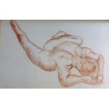 John MacNeill. L'homme, portrait of a nude male laying face down, pastel/conte, signed, 34cm x 50cm.