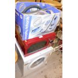 Various electricals, to include a White Knight tumble dryer, a Daewood red microwave, a Bumper 1500