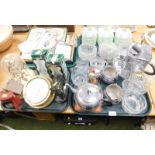 Various collectors items and ceramics, three glass shades, teasmade, dressing table items, mantel cl