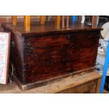 A painted pine tool chest, with a mahogany glazed varnish, 51cm high, 90cm wide, 50cm deep.