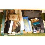A group of miscellaneous items and effects, to include book lights, empty tobacco box, sewing items,