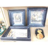 A group of plaster frame pictures, to include Sam Wellers Valentine, Conway Castle and bridge, Whist