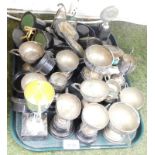 A group of EPNS and silver plated trophy cups and badges. (1 tray)