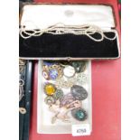 A group of costume jewellery, comprising mainly brooches, some micro mosaic type, paste stone set, a