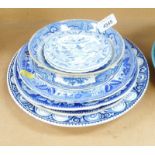 Various blue and white plates, to include two Woburn Abbey Bedford seat blue and white plates (AF),