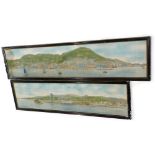 A fabric print, possibly a panoramic view of Hong Kong, etc., 26cm x 120cm, and another similar 26cm