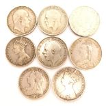 Various coins, Victoria 1886 florin, 1849, another 1899, Gothic head, etc., Edward VII, etc. (a quan