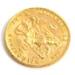 A Dutch gold ten gilder coin dated 1875.