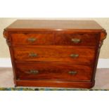 A 19thC flame mahogany chest, of two short and two long graduated drawers, with aesthetic brass hand
