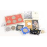 Various coins cased sets, etc., crowns, Guernsey 1972 commemorative coin, two pound coin, William Sh