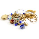 A group of costume jewellery, comprising two Murano style dress rings, gold plated necklaces, bracel
