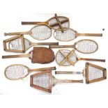 A collection of early 20thC tennis rackets, to include a Clapshaw and Cleave limited Birmingham rack