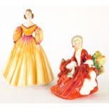 A Royal Doulton figure Lydia HN1908, 14cm high, and Coalport Ladies of Fashion figure Diana, printed