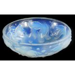 A Sabino opalescent art glass bowl, moulded with fantail goldfish, in the manner of Lalique, stamped