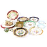 Various collectors plates etc., one marked 24 karat gold or floral form inset with flowers, 24cm wid