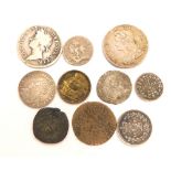 Various early silver and other maundy money, etc., Elizabeth I penny, Charles II two penny, James II