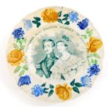 A Royal commemorative child's plate, c1830, printed with Queen Victoria and Prince Albert of Saxe Co