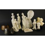 Two horse hooves, Mozart resin bust, 17cm high, various others to include Lizst, classical style, v