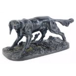 Late 20thC Russian School. Figure and a dog in the manner of Mene, bronzed cast iron, raised marks t