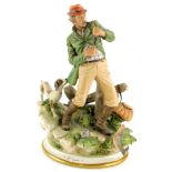 A Capodimonte porcelain figure of a fisherman titled 'L'aiuto, (AF), 32cm high.