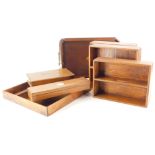 A quantity of wooden items, to include mahogany galleried tray with brass handles, cutlery tray, and