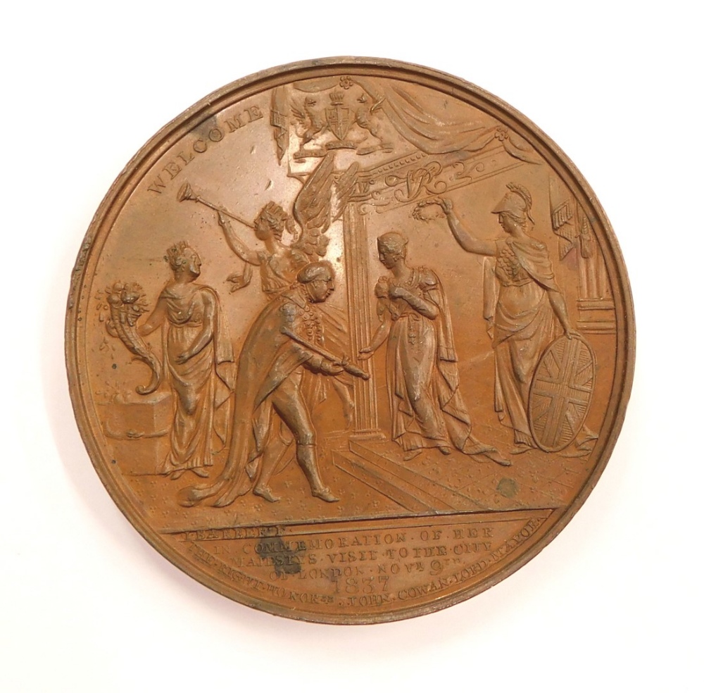 A Queen Victoria commemorative medallion, for the visit of the city of London 1837 in bronze, 6cm di