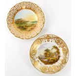A 19thC Derby plate in the manner of Brewer, with hand painted central scene of a view near Repton,