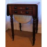 A Victorian mahogany Pembroke sewing table, with fall flap, double depth drawer, with dividers and e