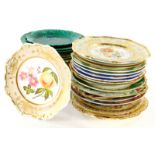 A quantity of 19thC Coalport and other plates, green leaf plates, etc.