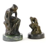 After Rodin. The Thinker, bronze style statue on plain base, bearing signature, 16cm high, and a fu