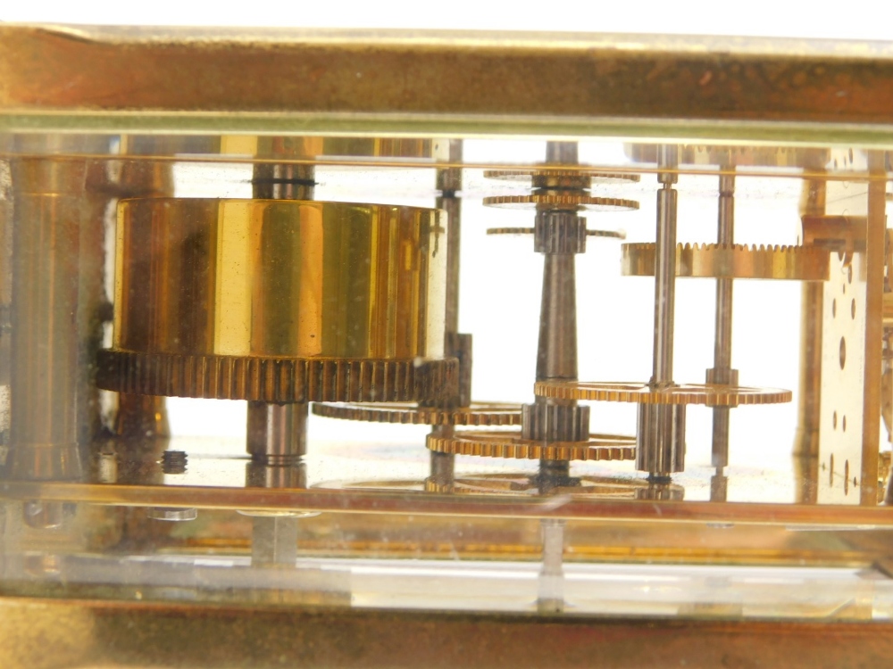 A brass carriage clock by Shortland Bowen, with bevelled glass sides, the movement stamped Made In E - Image 2 of 4