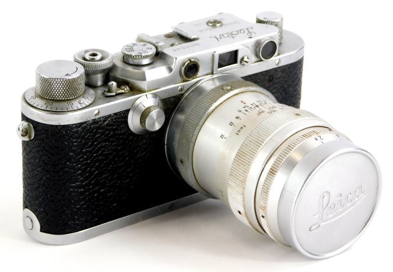 A 1947 Leotax Special DII camera, an exact Japanese copy of a Leica II, serial number 12648, the cam