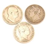 Various coins, half crowns, George III 1818, George IV 1824 and William IV 1836. (3)