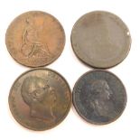 A William IV penny 1831, and a small quantity of others, George III cartwheel penny 1797, penny 1799