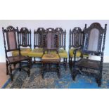 A matched set of seven oak highback dining chairs, in 17thC style, including carver, some with carve