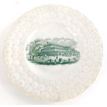 A 19thC child's pottery plate, printed in green with a view of Crystal Palace c1850.