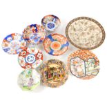 Various Japanese Imari plates, other similar pottery, floral shaped example, 23cm wide, etc. (a quan