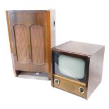 An Ekco vintage television set in walnut case, 43cm wide, and a McMichael floor standing radio in a