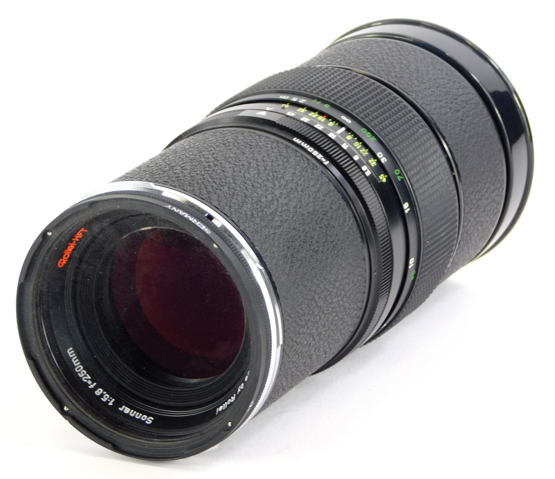 A Rollei HFT Sonnar f5.6 250mm telephoto lens, for a Rolleiflex 6008AF.