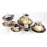 A collection of 19thC Worcester and Coalport type teaware, with bleu de roi and gilt decoration and