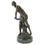 After Edme Anthony Paul Noel. Sculpture of a Roman figure, semi clad on green marble base, bearing s