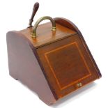 An Edwardian mahogany and satinwood crossbanded coal scuttle, with a brass handle and shovel, 35cm w