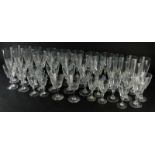 Various drinking glasses, glassware, champagne flutes, twirl glass examples, 20cm high, etc. (a quan